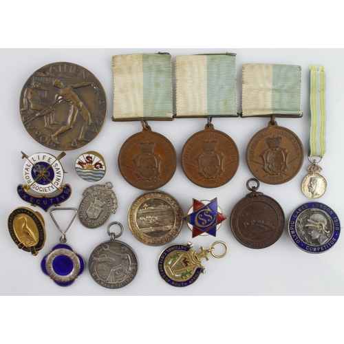 659 - Olympic Games interest - medals and badges from the estate of Charles Mauritzi, Diving Expert. Inclu... 