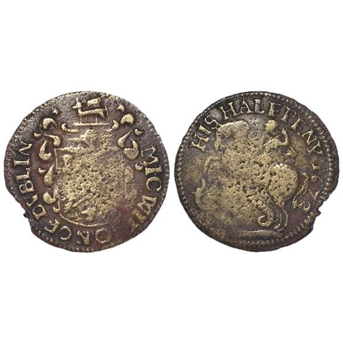 667 - Token, 17thC: Ireland, Dublin, Mic Wilson Halfpenny 1672, #416, GF legends, weak in centres.