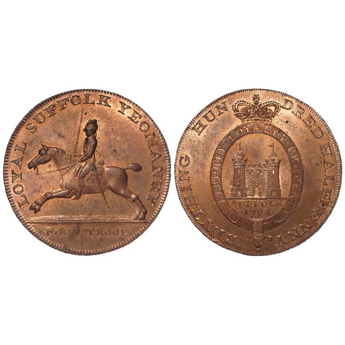 668 - Token, 18thC: 'Blything Hundred' Halfpenny 1794, Loyal Suffolk Yeomanry First Troop, sword points to... 