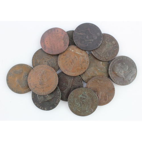 671 - Tokens, 18thC (14) copper Halfpennies assortment Fair to VF