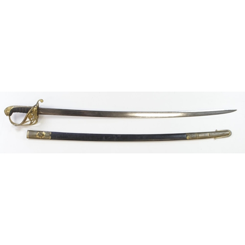 763 - Pattern 1822 William IV infantry officers sword, slightly curved 32 1/2 in. piped-back single-edged ... 