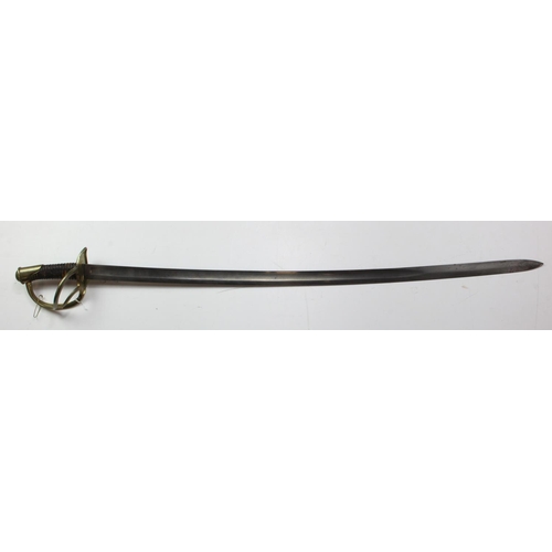 797 - Sword, an unmarked French type three bar, brass hilted sword, blade 36.5