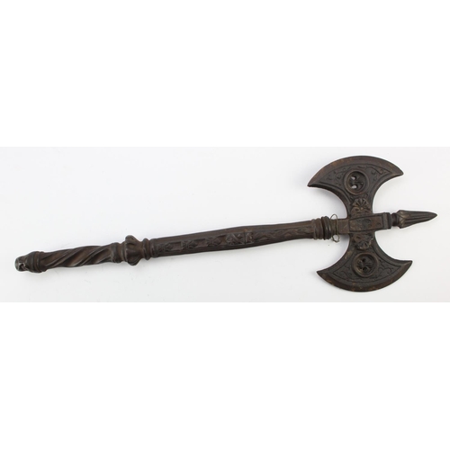 805 - Victorian copy of a double bladed fighting Axe, ornate decoration overall, length 21