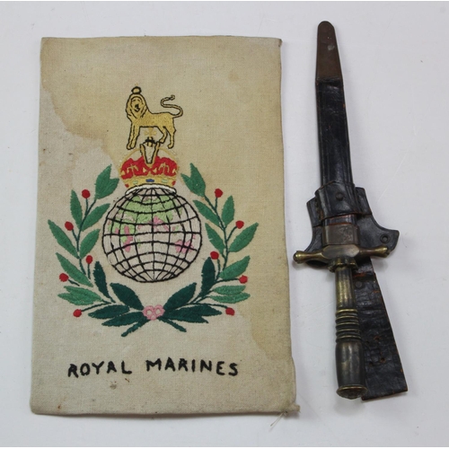 817 - WW2 Royal Marines, theater made commando fighting knice with button pommel and wall hanging.  (no re... 