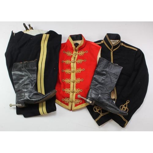 820 - 15th-19th Hussars Cavalry officer mess tunic 1940's, waistcoat, trousers and patent leather wellingt... 