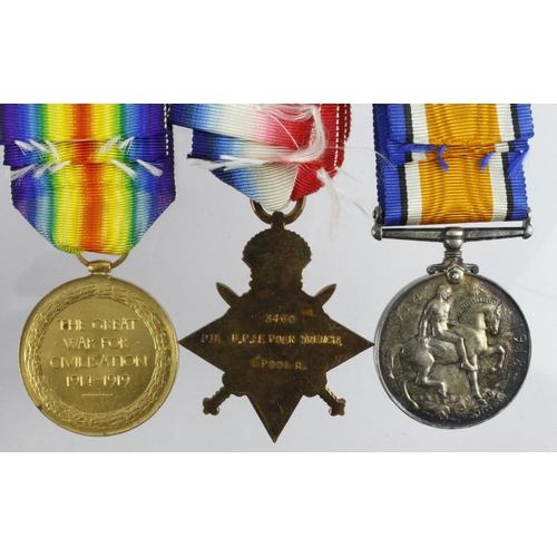 826 - 1914 Star Trio (3460 Pte F P Le Poer Trench, L'pool R) pair named (Lieut F P Le Poer Trench). Freder... 