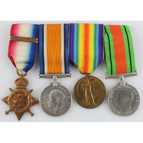 827 - 1914 Star Trio with original Aug-Nov clasp (72763 Gnr A J Still RFA) and Defence Medal with 'spinnin... 