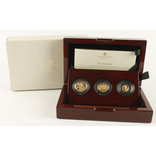 83 - Three coin Gold Proof Set 2021 (Sovereign, Half Sovereign and Quarter Sovereign) FDC cased with cert... 