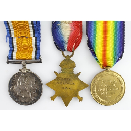 835 - 1915 Star Trio (68550 Dvr W Inglis RA) medals posted to South Tottenham.  (3)