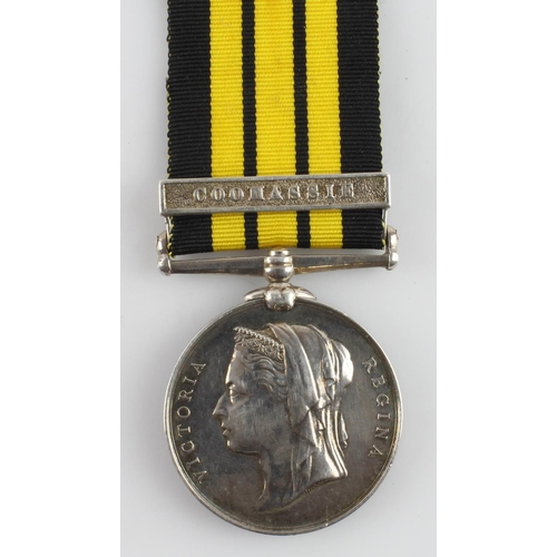 861 - Ashantee Medal 1874 with clasp Coomassie named (1373 Pte J Hawkins, 2 Bn Rifle Bde, 1873–4) with med... 