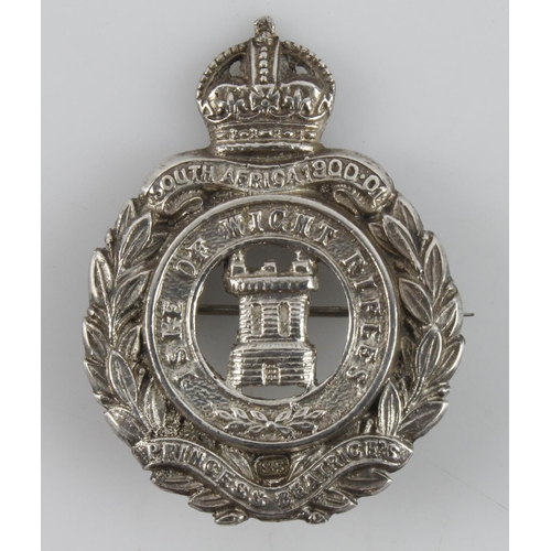 868 - Badge - Isle of Wight Rifles, cast silver badge (Officer's poss.) marked 'SS' probably stands for st... 