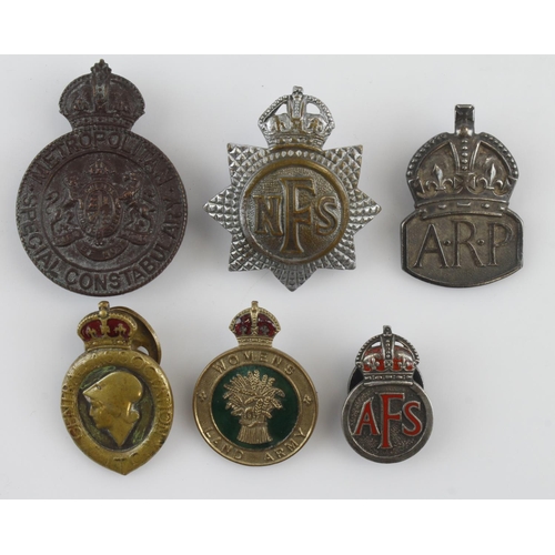 881 - Badges including AFC, NFS, Land Army etc.