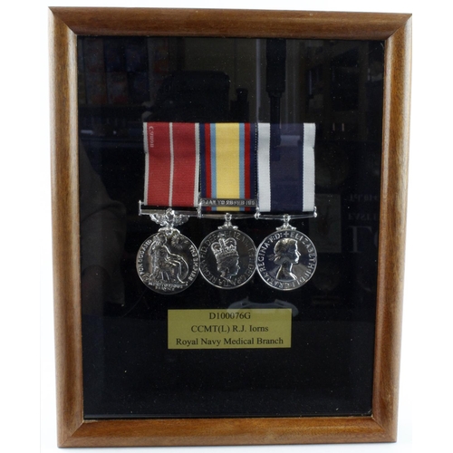 909 - British Empire Medal QE2 (Mily) named (CMT(L) Robert J Iorns, D100076G), Gulf Medal with 16 Jan to 2... 