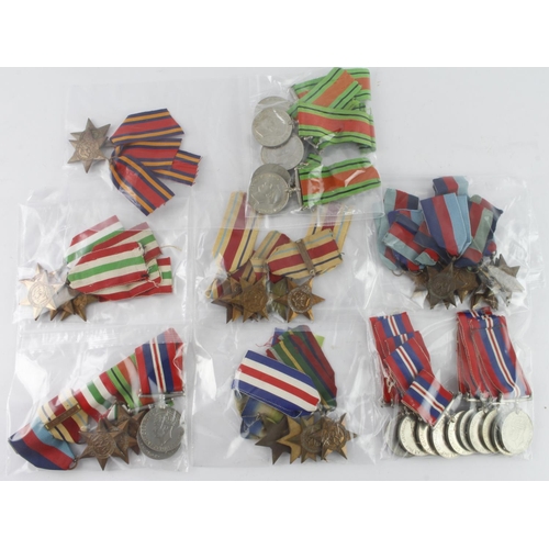 918 - British WW2 medals all with ribbons - Burma Star x2, Defence Medal x9, 1939-45 Star x10, War Medal x... 