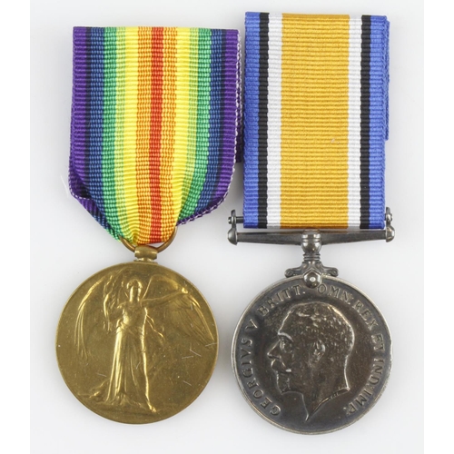 921 - BWM & Victory casualty pair of medals to 1829 Pte H J  Johnson 5th Bn Essex Reg K in A 17-8-1915 com... 