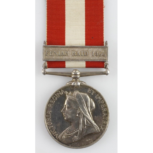 978 - Canada General Service Medal 1899 with clasp Fenian Raid 1866 named (1092 Pte E Silvester, 1st Bn R.... 