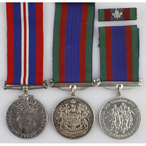 985 - Canadian WW2 silver medals - War Medal and 2x Voluntary Service Medals, all unnamed as issued.  (3)