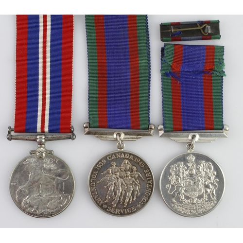 985 - Canadian WW2 silver medals - War Medal and 2x Voluntary Service Medals, all unnamed as issued.  (3)