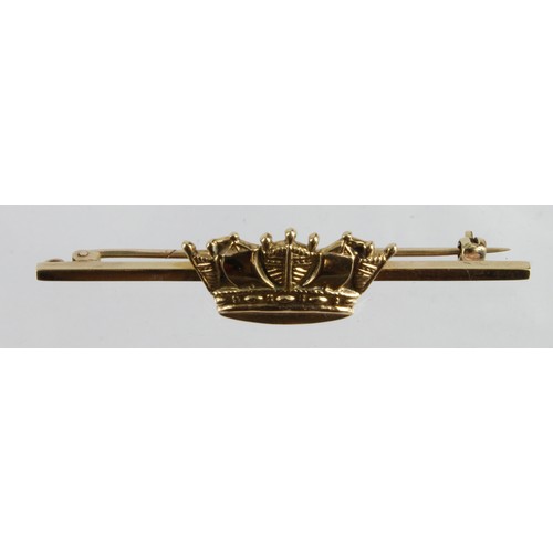 1580 - Sweetheart pin badge, Naval Crown, Crown 9ct Gold hallmarked, pin bar unmarked yellow metal. (total ... 