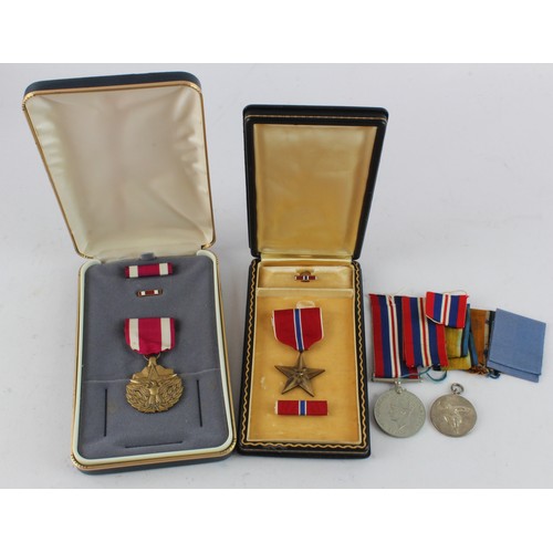 1597 - United States cased Bronze Star and Meritorious Service Medal. An RCAF sports medal, a single WW2 Wa... 