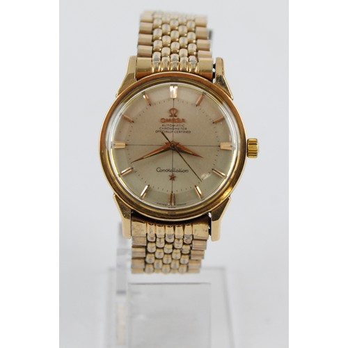 107 - Gents gold plated Omega Constellation automatic wristwatch circa 1962. The cream dial with gilt bato... 