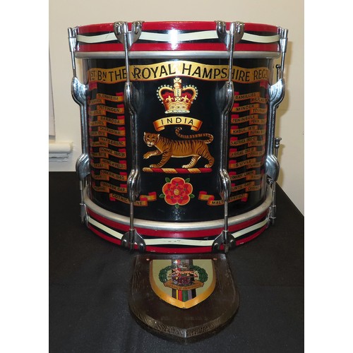 1516 - Rare original 1970s 1st Battalion Royal Hampshire Regiment Potter Side Drum, superb example with pai... 