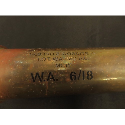 846 - 1918 dated brass shell case with its original alloy end cap with enrgraved dedication presented to -... 