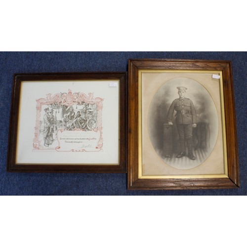 1676 - WW1 family group consisting of BWM & Victory with memorial plaque and two large portrait photos to 9... 