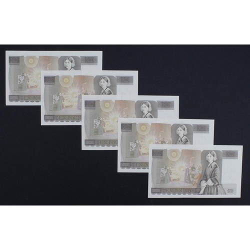 101 - Gill 10 Pounds (B354) issued 1988 (5), a consecutively numbered run, serial ES62 183755 - ES62 18375... 