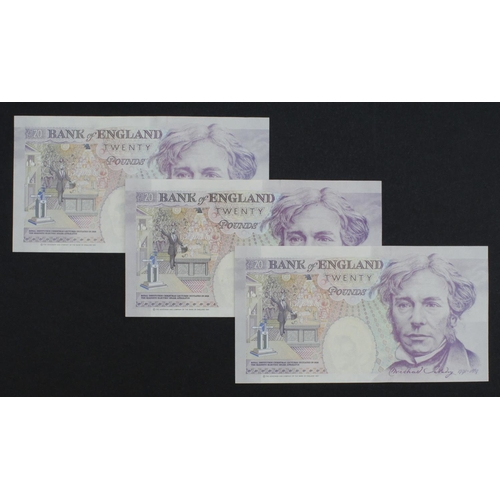 104 - Gill 20 Pounds (B358) issued 1991 (3), a consecutively numbered run of FIRST SERIES notes, serial A0... 