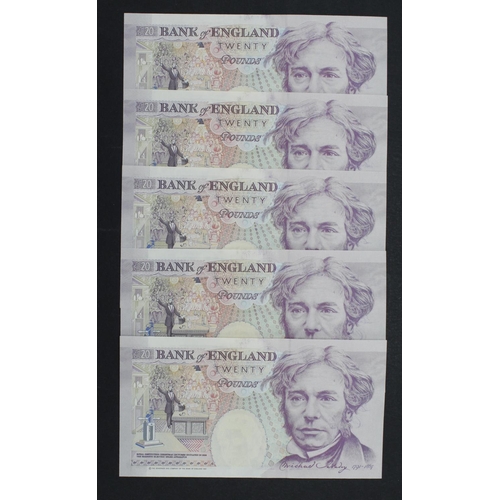 105 - Gill 20 Pounds (B358) issued 1991 (5), a consecutively numbered run of FIRST SERIES notes, serial A2... 