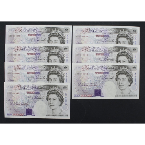 107 - Gill 20 Pounds (B358) issued 1991 (7), a consecutively numbered run of FIRST SERIES notes, serial A2... 