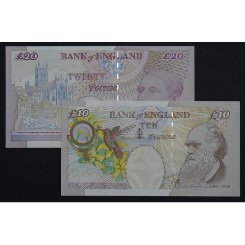 139 - Lowther (2), 20 Pounds issued 1999, 10 Pounds issued 2000, both FIRST RUN 'AA01' prefix with matchin... 