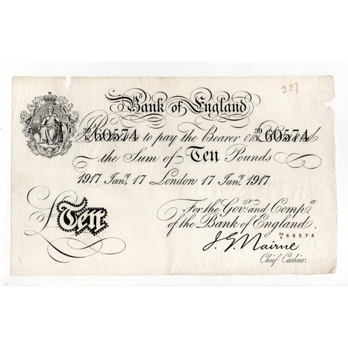 143 - Nairne 10 Pounds (B208c) dated 17th January 1917, serial 39/K 60574, London issue (B208c, Pick305) e... 