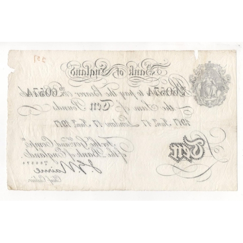 143 - Nairne 10 Pounds (B208c) dated 17th January 1917, serial 39/K 60574, London issue (B208c, Pick305) e... 