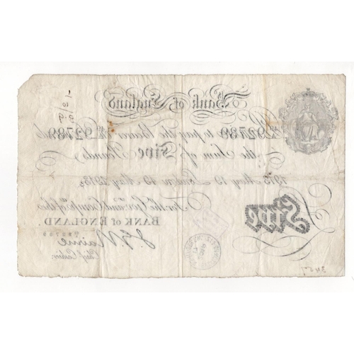 144 - Nairne 5 Pounds (B208b) dated 19th May 1913, serial 49/A 92789, London issue (B208b, Pick304) ink an... 