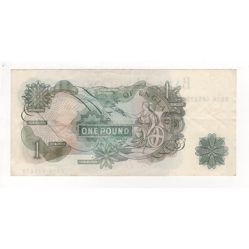 149 - O'Brien 1 Pound (B283) issued 1960, scarce EXPERIMENTAL note FIRST RUN 'A01N' prefix, serial A01N 44... 