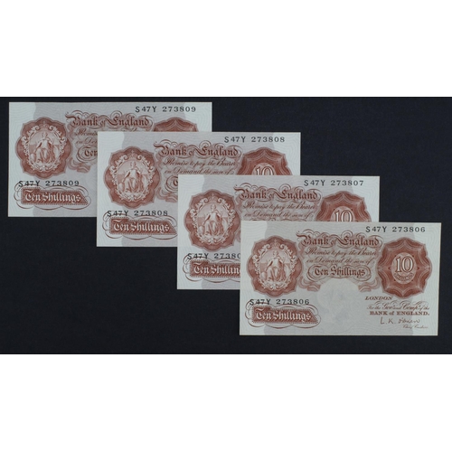 151 - O'Brien 10 Shillings (B271) issued 1955 (4), a consecutively numbered run, serial S47Y 273806 - S47Y... 