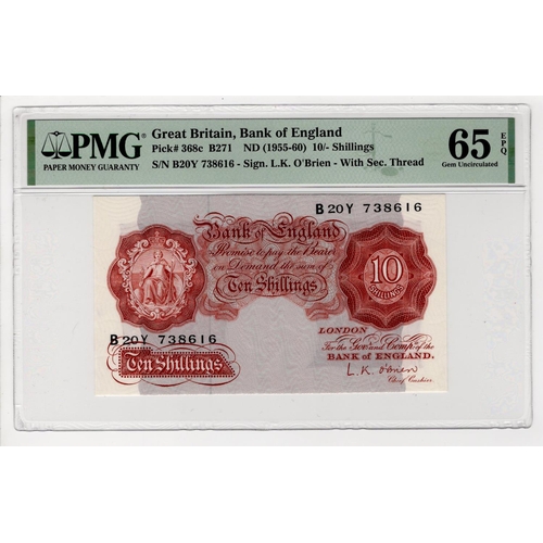 153 - O'Brien 10 Shillings (B271) issued 1955, serial B20Y 738616 (B271, Pick368c) in PMG holder graded 65... 