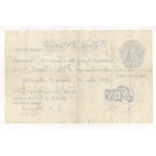 156 - O'Brien 5 Pounds (B276) dated 10th May 1956, final year of issue of white notes, serial C84A 093224 ... 