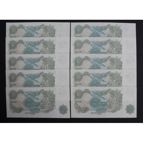 171 - Page 1 Pound (B320) issued 1970 (10), a consecutively numbered run, serial X27K 496861 - X27K 496870... 