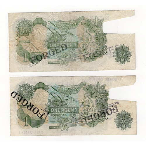 178 - Page 1 Pound FORGERIES (2), a pair of contemporary forgeries with section at left removed, 'FORGED' ... 