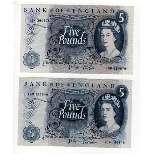 185 - Page 5 Pounds (B325) issued 1971 (2), a pair of scarce REPLACEMENT notes, serial 10M 193849 & 15M 39... 