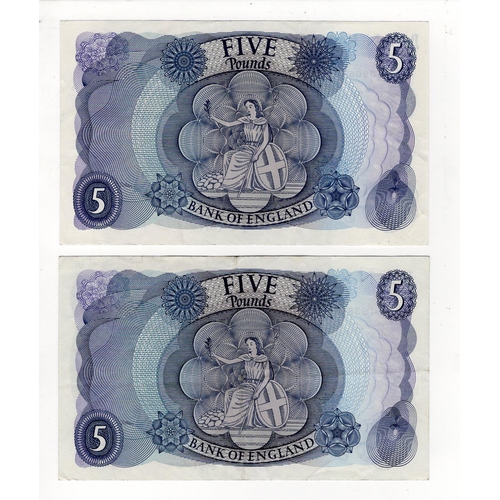 185 - Page 5 Pounds (B325) issued 1971 (2), a pair of scarce REPLACEMENT notes, serial 10M 193849 & 15M 39... 