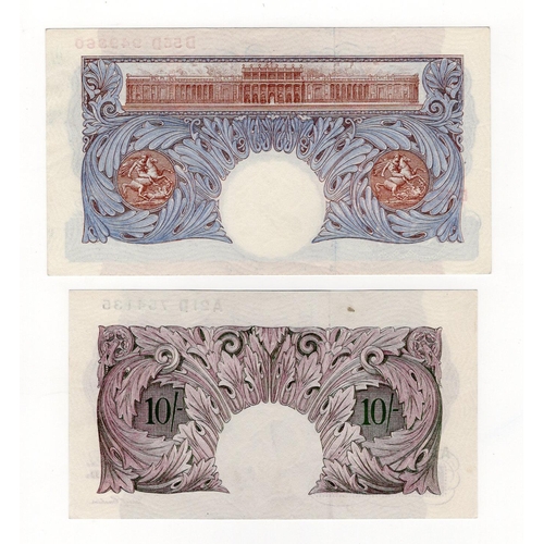 189 - Peppiatt (2), 10 Shillings issued 1940, mauve WW2 emergency issue, serial A21D 754135 (B251, Pick366... 