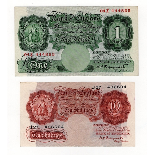 190 - Peppiatt (2), unthreaded pre-war issues, 10 Shillings issued 1934, rarer FIRST SERIES serial J27 436... 