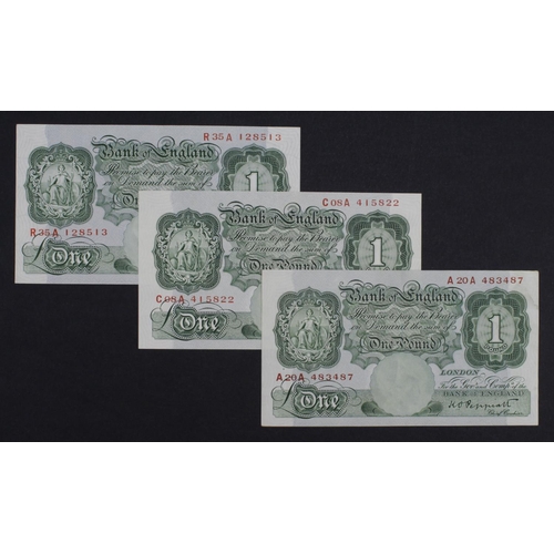 194 - Peppiatt 1 Pound (3), 1 Pound issued 1934, FIRST SERIES serial A20A 483487, mid series serial C08A 4... 