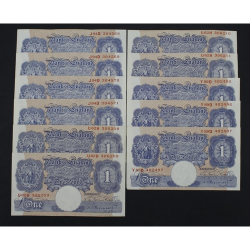 197 - Peppiatt 1 Pound (B249) issued 1940 (11), blue WW2 emergency issue, 3 x consecutively numbered runs ... 