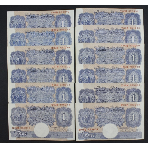 198 - Peppiatt 1 Pound (B249) issued 1940 (12), blue WW2 emergency issue (B249, Pick367a) VF to VF+