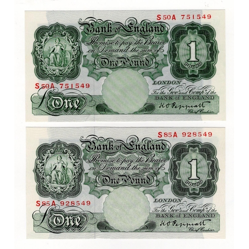 201 - Peppiatt 1 Pound (B260) issued 1948 (2), FIRST SERIES of the new issue with security thread, serial ... 